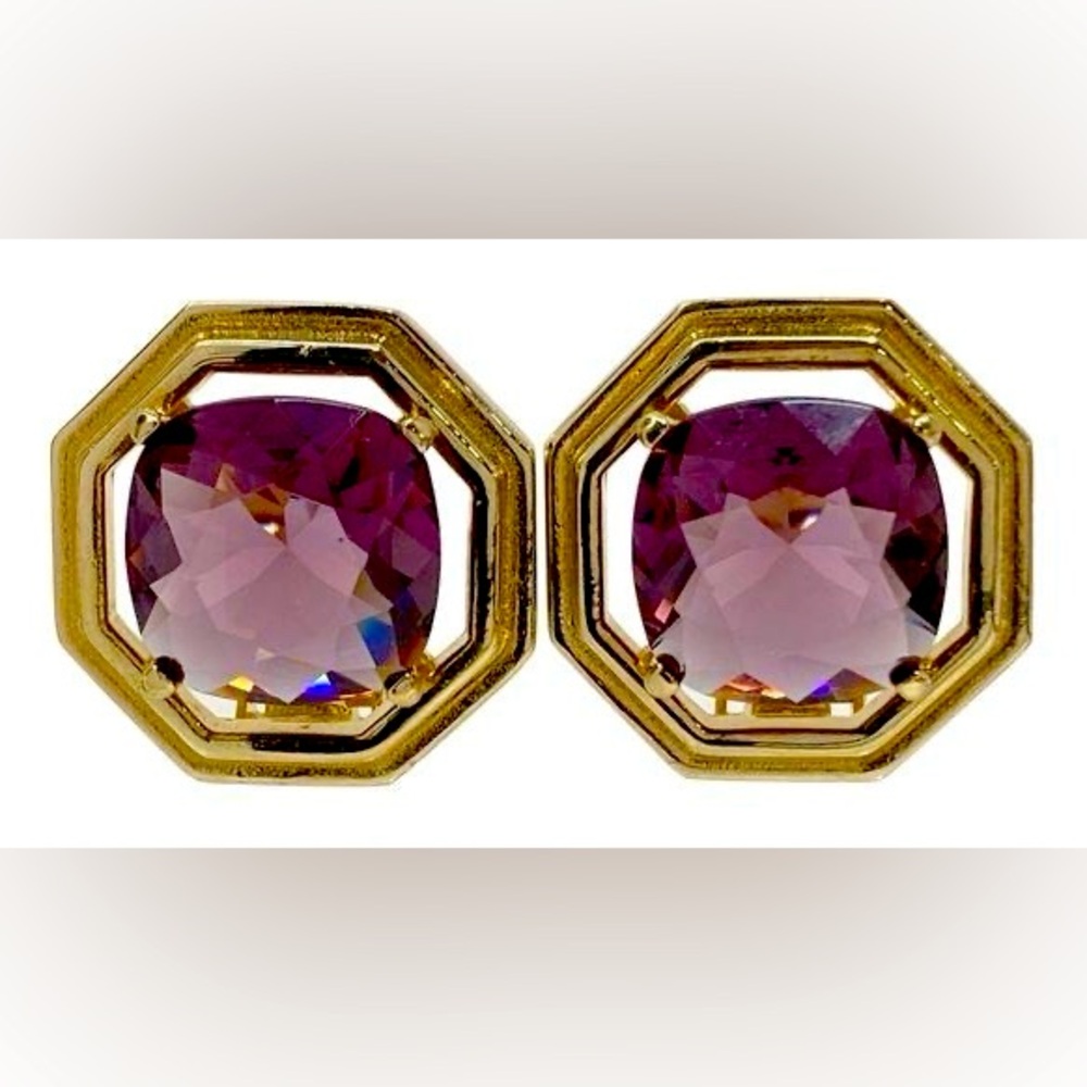 Christian Dior Vintage Stamped Gold and Faux Amethyst Clip Earrings, EUC!